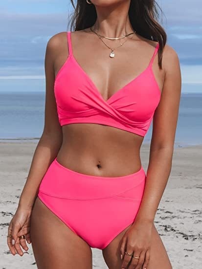 Women's bikini sexy high waist V-neck twist adjustable spaghetti straps swimsuit