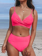 Women's bikini sexy high waist V-neck twist adjustable spaghetti straps swimsuit