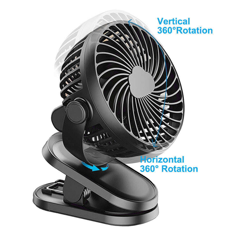 3 Speeds Mini Cooling Fan USB Rechargeable Clip On Desk Baby Stroller Portable