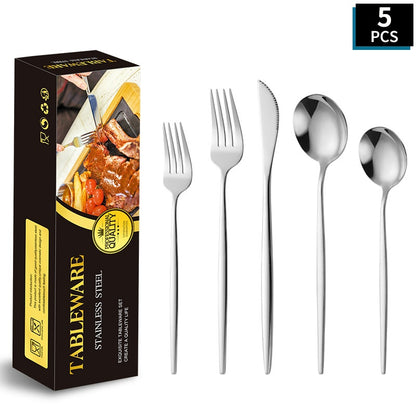 Portuguese Stainless Steel Knife Fork Spoon Golden Steak Knife Fork Set Four-Piece Tableware Set