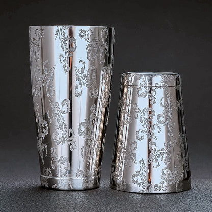 304 stainless steel etched pattern bright light Boston bartender bar two section bartender