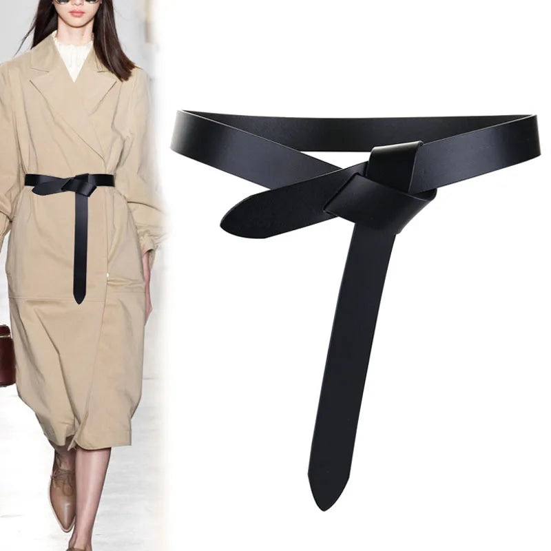 Cowhide Belt Ladies Soft Genuine Leather Knotted Strap Dress Accessories Gothic Retro Luxury Designer Girdle Corset for Women