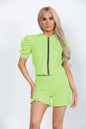 Front Pocket Zip Up Suit Ribbed Hooded Lounge Wear Short Set