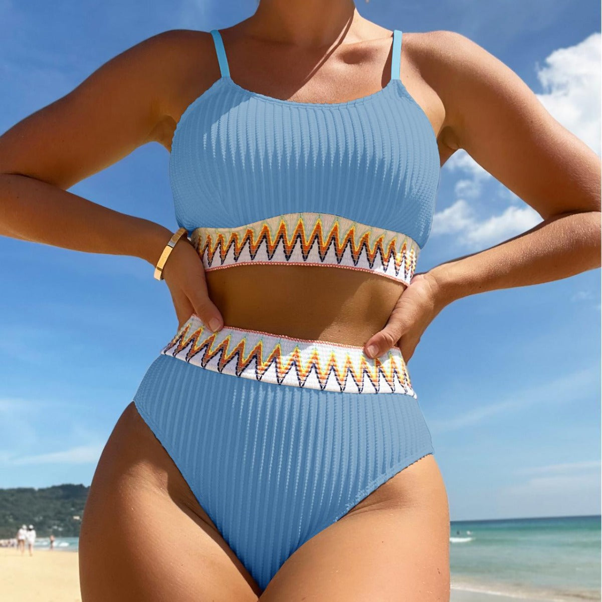 Split bikini swimsuit for women high waisted tight fitting sexy solid color women's swimsuit