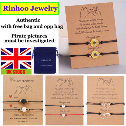 2Pcs Heart Rope Bracelet Friendship Lover Couple Rope Card Jewellery Gifts