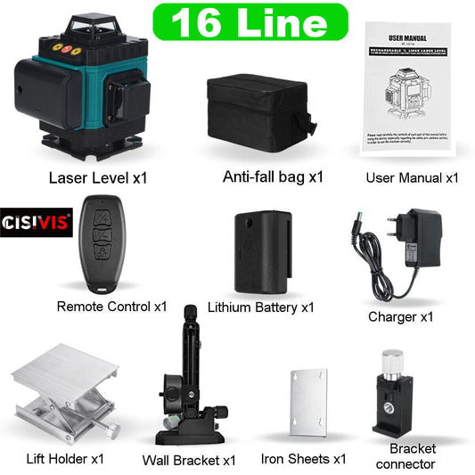 New 4D 16 Lines Laser Level 360Green Auto Self Leveling Rotary Cross Measure