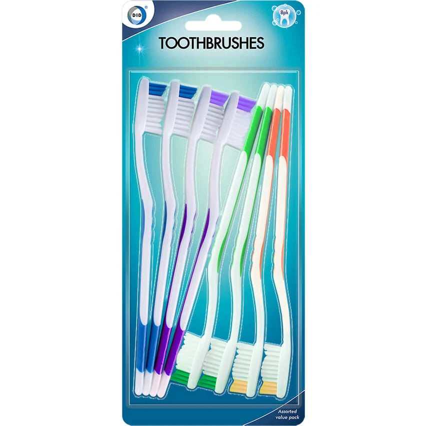 8 Pack Toothbrushes – Assorted Colour Manual Toothbrush Value Pack with Comfortable Grip | Everyday Oral Care & Family Dental Hygiene