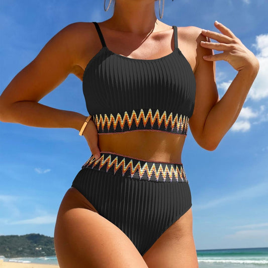 Split bikini swimsuit for women high waisted tight fitting sexy solid color women's swimsuit