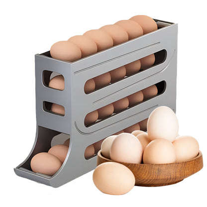 4-Tiers Auto Rolling Egg Dispenser, Space-Saving Egg Holder For Fridge And Countertop, Durable Plastic Kitchen Egg Organizer
