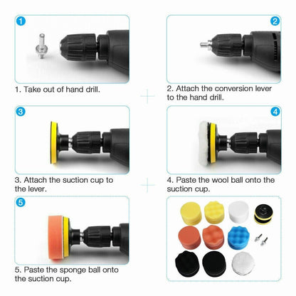 22 Car Polisher Gross Polishing Pads For Drill Sponge Buffer Waxing Buffing Kit