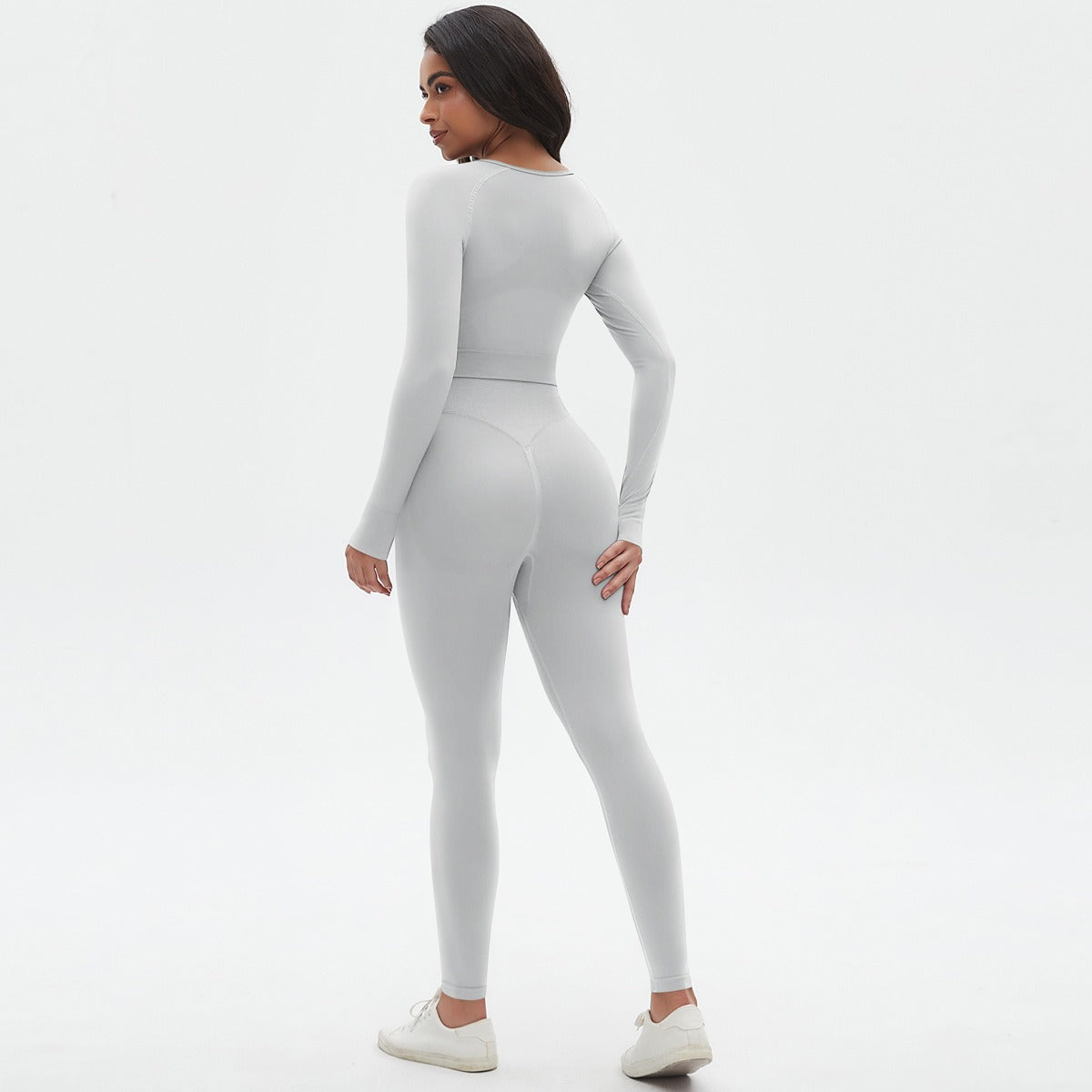 Seamless Knitted Solid Color Tight High Elasticity Yoga Suit Set Sports Running Fitness Suit Two Piece Set for Women