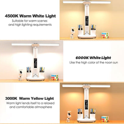 LED Reading Desk Lamp Dimmable USB Double Head Foldable Table Night Light White