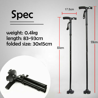 Collapsible Safety LED Walking Stick Adjustable Travel Hiking Cane Trekking Pole