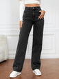 Washed denim fashionable straight leg pants long high waisted jeans pants for women