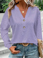 New Women's Fashion Casual Solid Color Button V-neck Long Sleeve