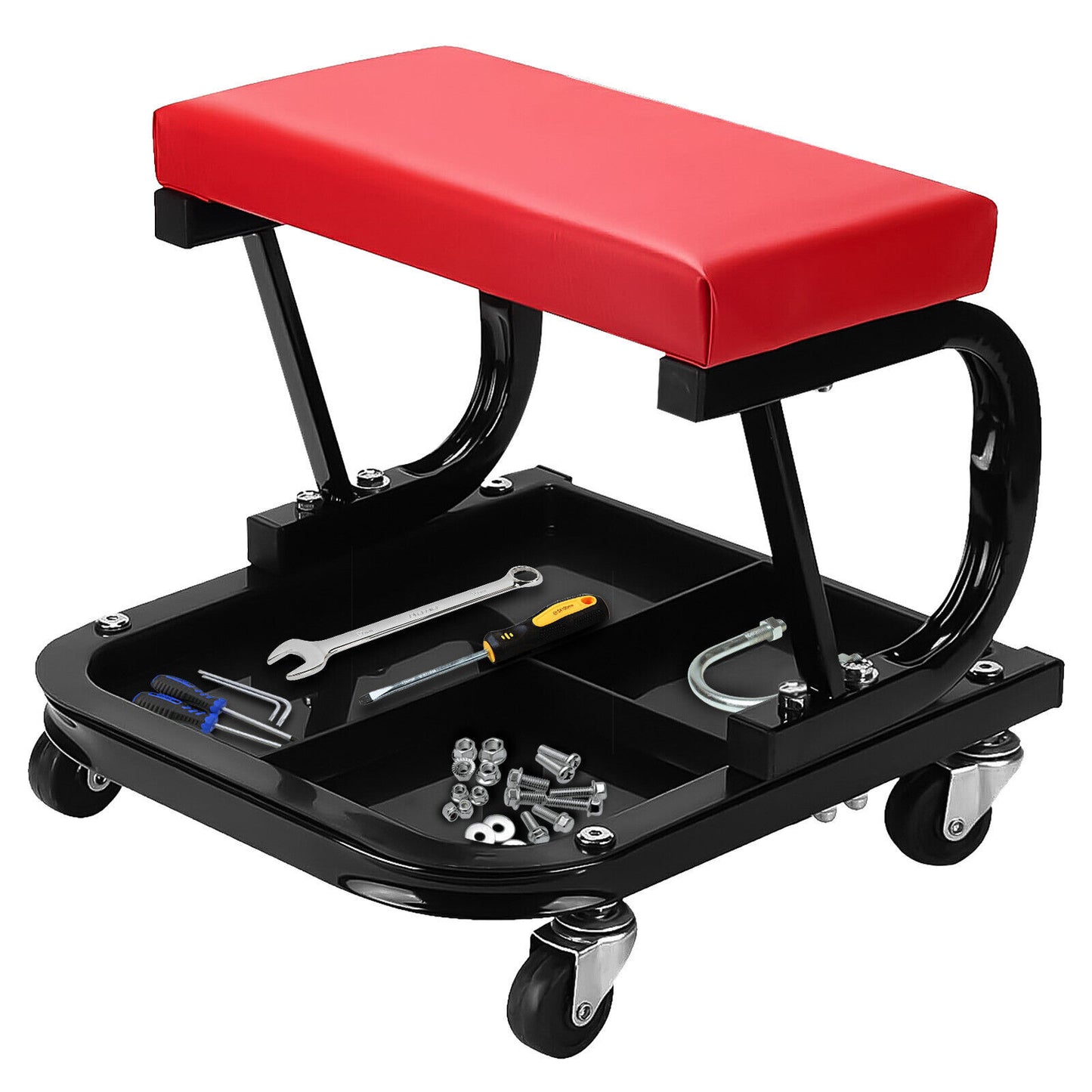 MECHANICS PADDED CREEPER TROLLEY SEAT CAR GARAGE WORK STOOL SWIVEL WHEELS CHAIR