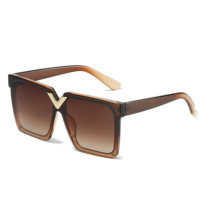 One Piece Square V shaped Sunglasses For Women New Fashon Oversized Balck Gradient Sun Glasses Female Pink Blue Shades Men Glasses
