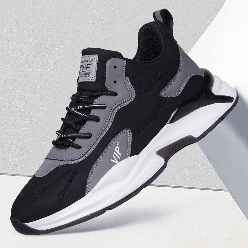 Versatile casual Korean version men's trendy white shoes, sports thick soled anti slip running dad shoes
