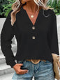 New Women's Fashion Casual Solid Color Button V-neck Long Sleeve