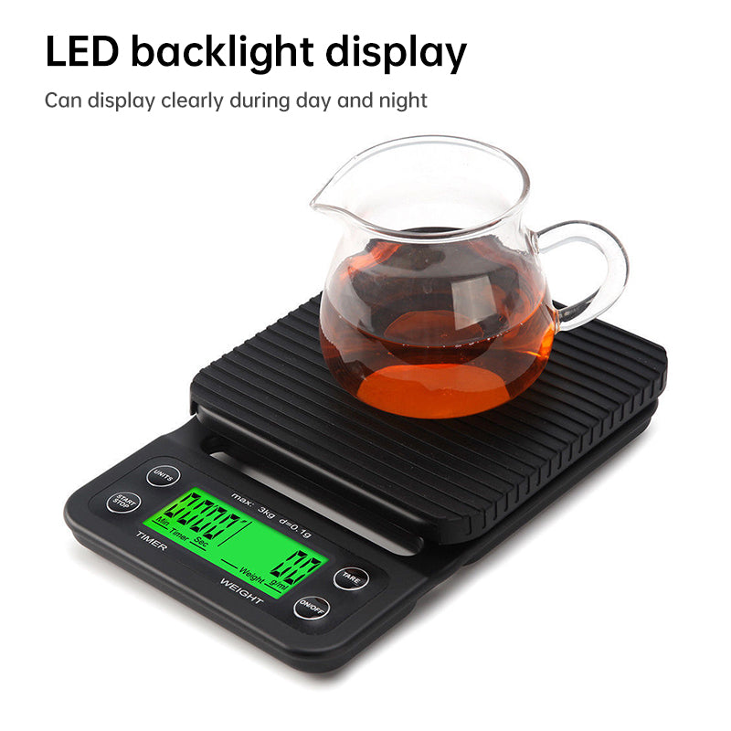 Digital kitchen coffee scale with timer, high - precision LCD, 5kg/0.1g