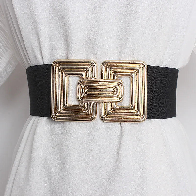 Gold Elastic Waistband Women's Fashion Casual Luxury Design Coat Dress Decorative Accessories Wide Girdle Goth Retro Corset Belt