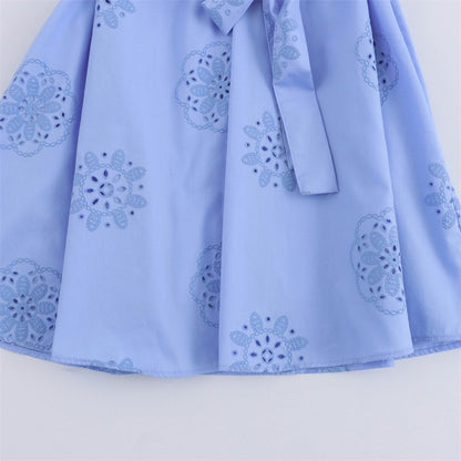 Embroidered strap embellished V-neck dress