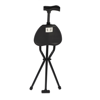 Foldable Crutch With Seat 3 Legs Handle Cane Walking Stick Unisex For Elderly