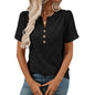 European and American round neck short sleeved flower jacquard top button T-shirt for women