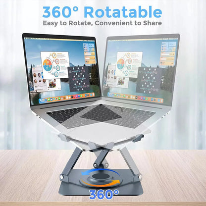 Foldable Laptop Stand 360° Rotating Adjustable Laptop Holder, Ergonomic Metal Notebook Tablet Stand with Height & Angle Adjustment, 8kg Heavy Duty, Non-Slip Silicone Pads, Ventilated Cooling Design for Home Office