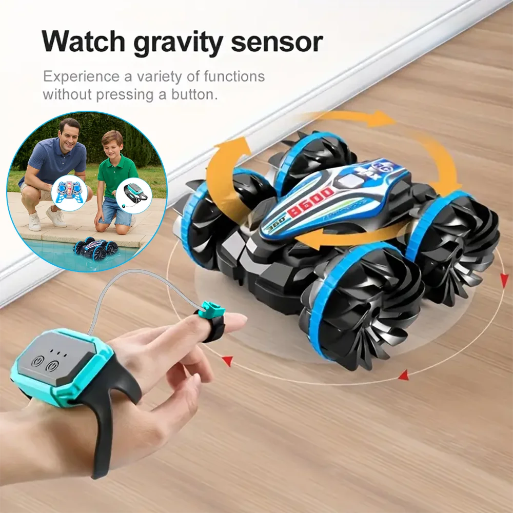 Amphibious Remote Control Car Gesture Sensor 4WD Off-Road Toy Car 360 Degree Rotating Waterproof RC Stunt Car for Kids Gifts