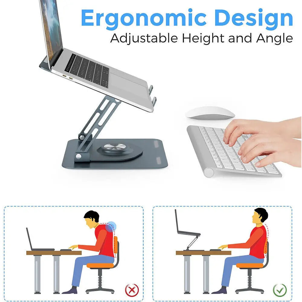 Foldable Laptop Stand 360° Rotating Adjustable Laptop Holder, Ergonomic Metal Notebook Tablet Stand with Height & Angle Adjustment, 8kg Heavy Duty, Non-Slip Silicone Pads, Ventilated Cooling Design for Home Office