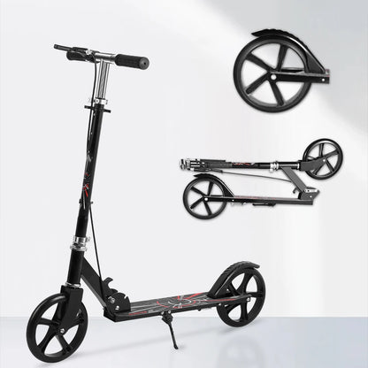 Foldable Commuter Scooter with Adjustable Handle Height Black Frame Rear Brake and Suspension for Kids Ages 6-12 And Adults
