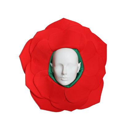 England Rose Hat - Rugby & Football Supporters Accessory, Red Petal Headpiece with Green Hood - Six Nations & World Cup