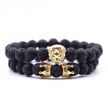 King Lion Bracelet Charm Crown Couple Braclet 5 kinds of Natural Stone Bead Braslet For Men Hand Jewelry Accessories
