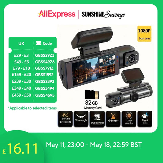 1080P HD Dash Cam Car Camera DVR Video Recorder 150 Wide-Angle Support 128GB with G-Sensor IR Night Vision Loop Recording