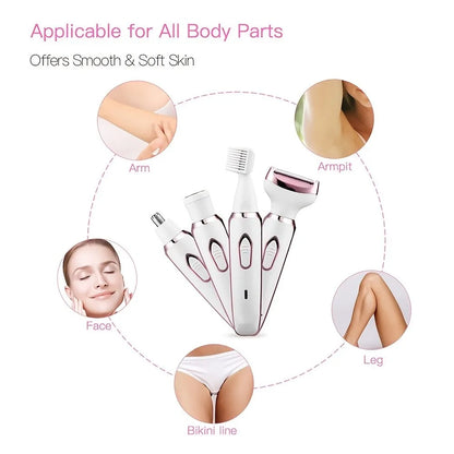 4 in 1 Electric Hair Removal Device Painless Epilator For Face Nose Legs and Underarm Bikini Trimmer Removal Shaver Cleaning Set