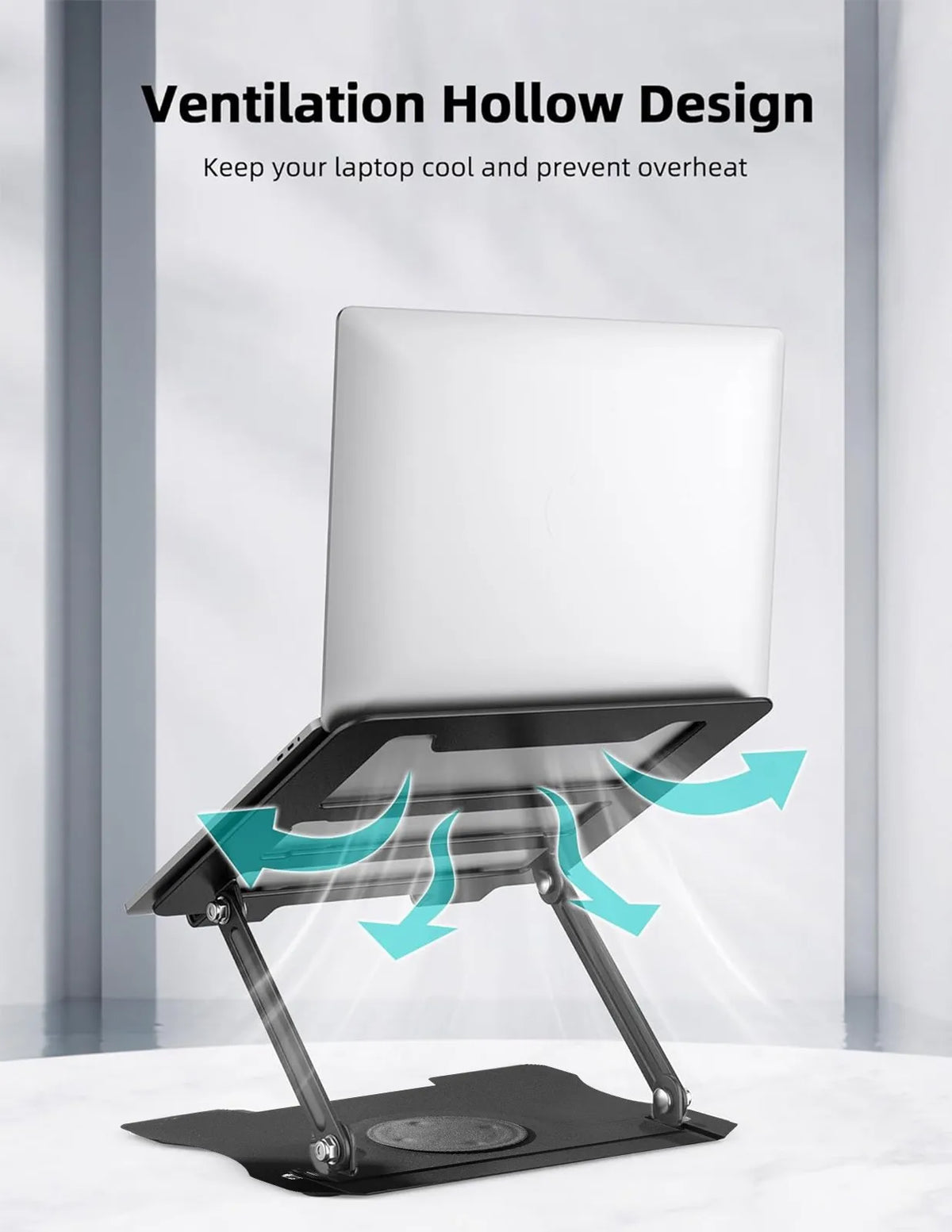 Foldable Laptop Stand 360° Rotating Adjustable Laptop Holder, Ergonomic Metal Notebook Tablet Stand with Height & Angle Adjustment, 8kg Heavy Duty, Non-Slip Silicone Pads, Ventilated Cooling Design for Home Office