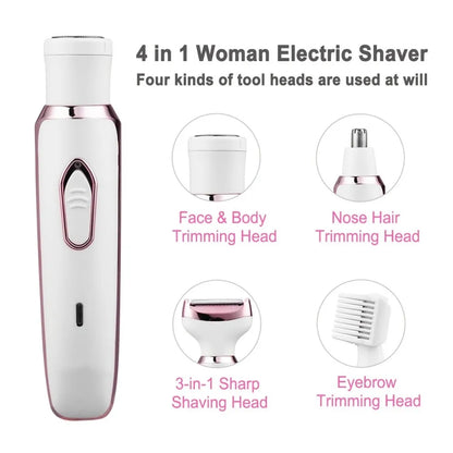 4 in 1 Electric Hair Removal Device Painless Epilator For Face Nose Legs and Underarm Bikini Trimmer Removal Shaver Cleaning Set