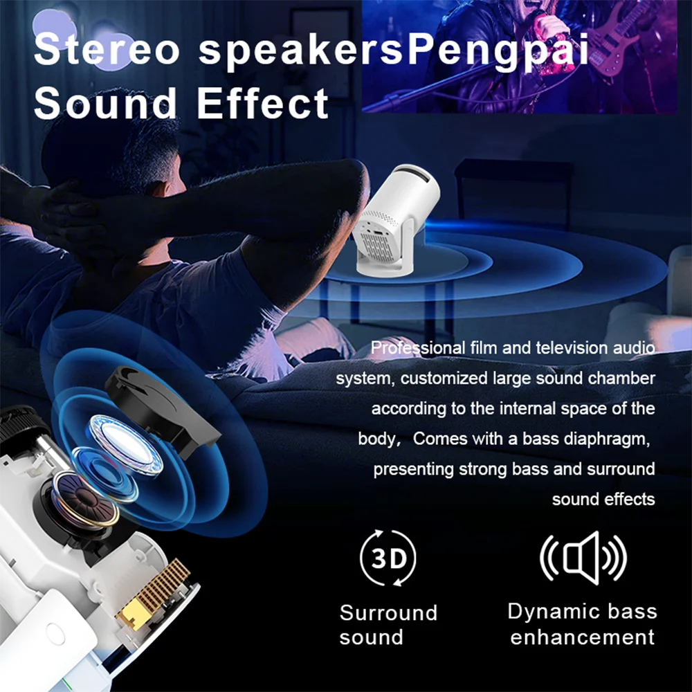 Smart WiFi6 Projector Wireless Sync to Smart Phone HD Home Theater Cinema Video Projector Support iOS Android for Camping Party