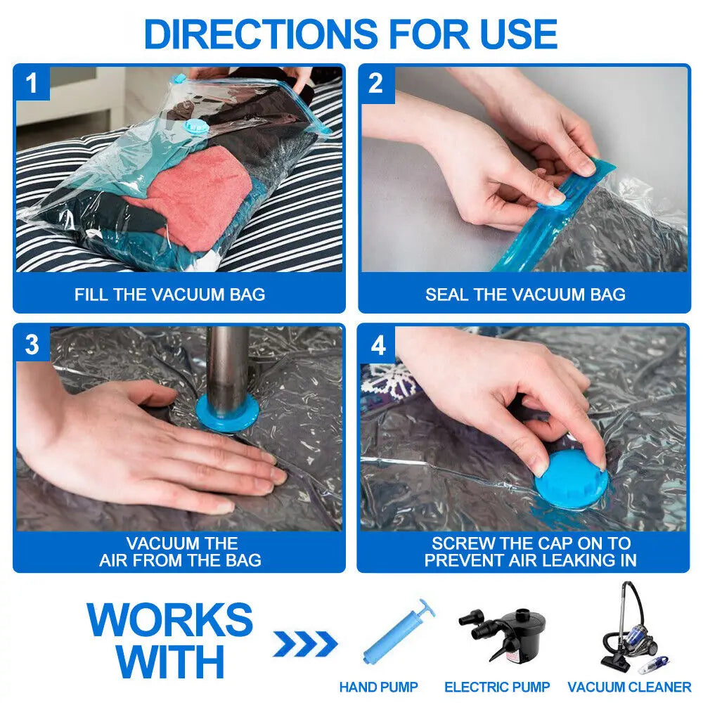 12pcs Vacuum Storage Bags With Valve Folding Compressed Space Saving Clothes Storage Big Size For Towel Cloth Blanket