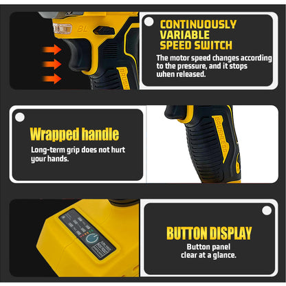 Cordless Impact Wrench Replace for Dewalt 18V 20V Max Battery, 1/2" Brushless Electric Wrench with 4 Sockets 3000RPM Tool Only