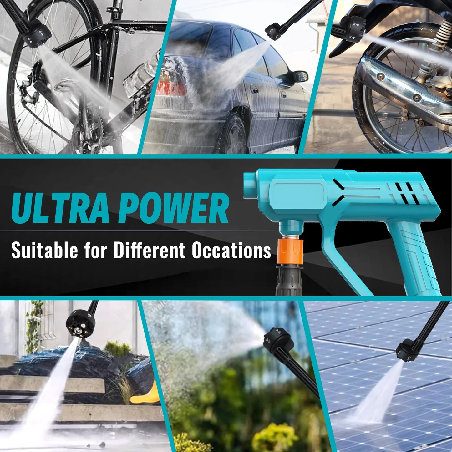 Cordless Pressure Washer, 6-in-1 Nozzle Washer Gun with 2 x 3000mAH Battery 520PSI High Pressure Car Washer Car Floor Cleaner