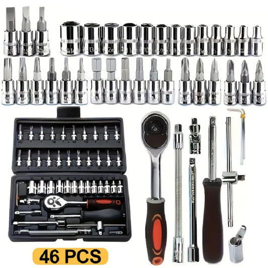 46PCS Ratchet Wrench Tool Set 1/4 Metric Socket Wrench Household Manual Repair Tools for Bike Repair