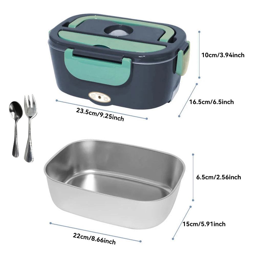 Portable Electric Lunch Box  Stainless Steel Heated Food Container for Car/Office/Home Dining Box Microwave Oven