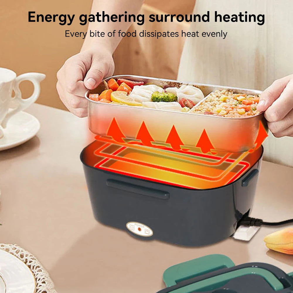 Portable Electric Lunch Box  Stainless Steel Heated Food Container for Car/Office/Home Dining Box Microwave Oven