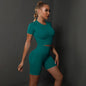 Peach buttocks solid color high elasticity yoga short sleeved shorts set fitness two-piece set
