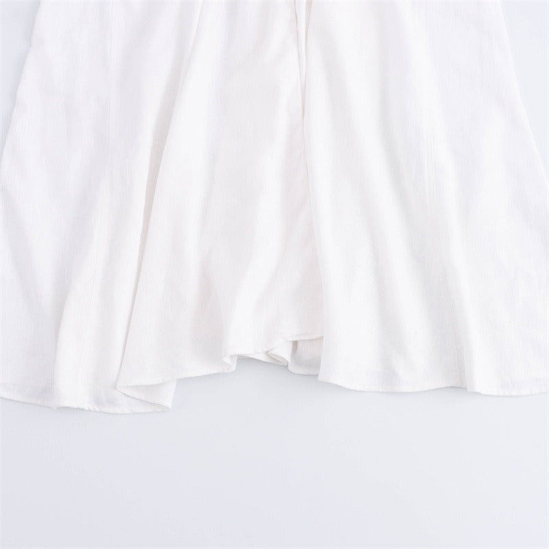 Single breasted waistband embellished with linen slim fit dress