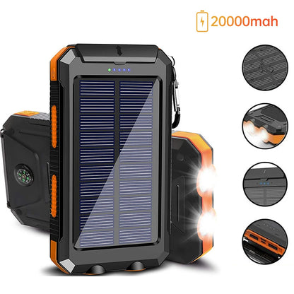 20000mAh Portable Solar Power Banks Outdoor Backup Power External Battery Pack with  LED Light Compass Powerbanks
