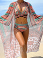 Three piece swimsuit women's tight bikini cross tie high waisted sun protection swimsuit women
