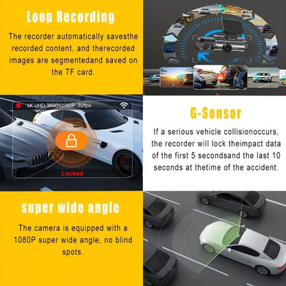 1080P HD Dash Cam Car Camera DVR Video Recorder 150 Wide-Angle Support 128GB with G-Sensor IR Night Vision Loop Recording